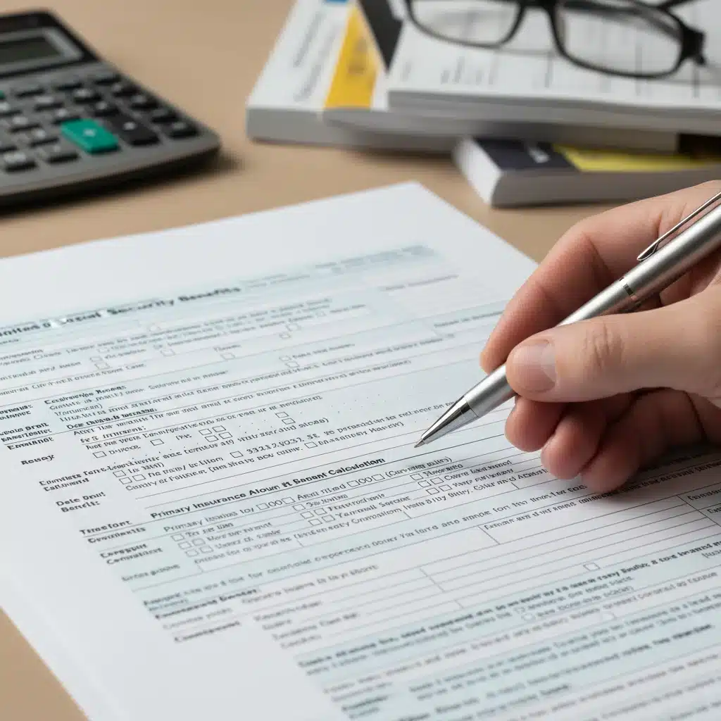 Person filling out Social Security benefits application form.
